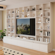实木卡座书柜一体整墙到顶客厅定制储物组合书架电视柜展示柜家用