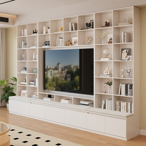 洛霖实木卡座书柜一体整墙到顶