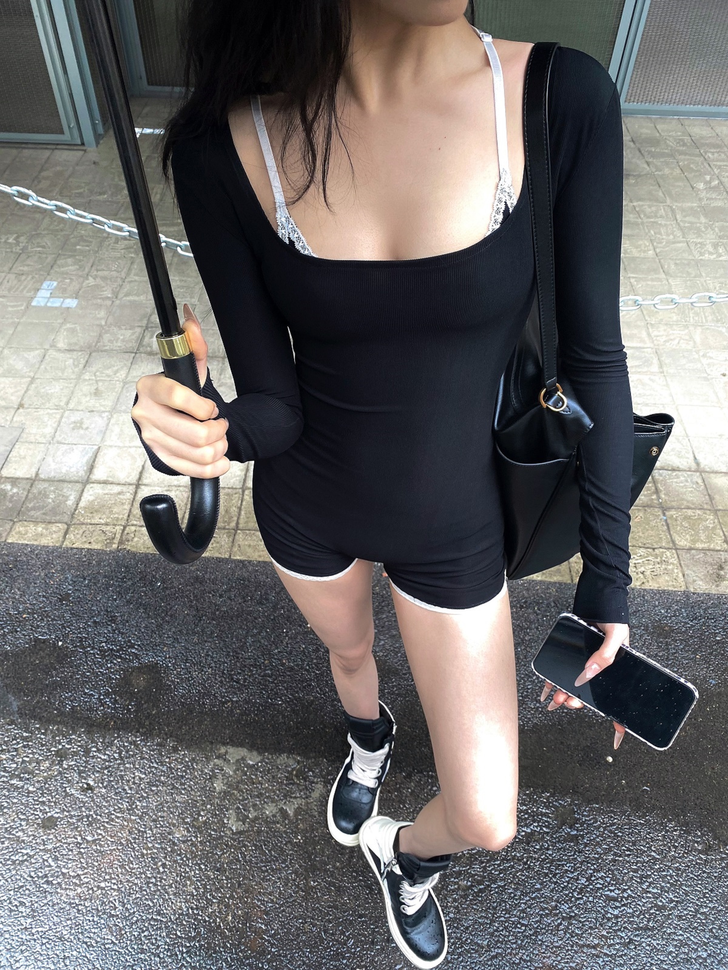 假两件蕾丝拼接连体短裤