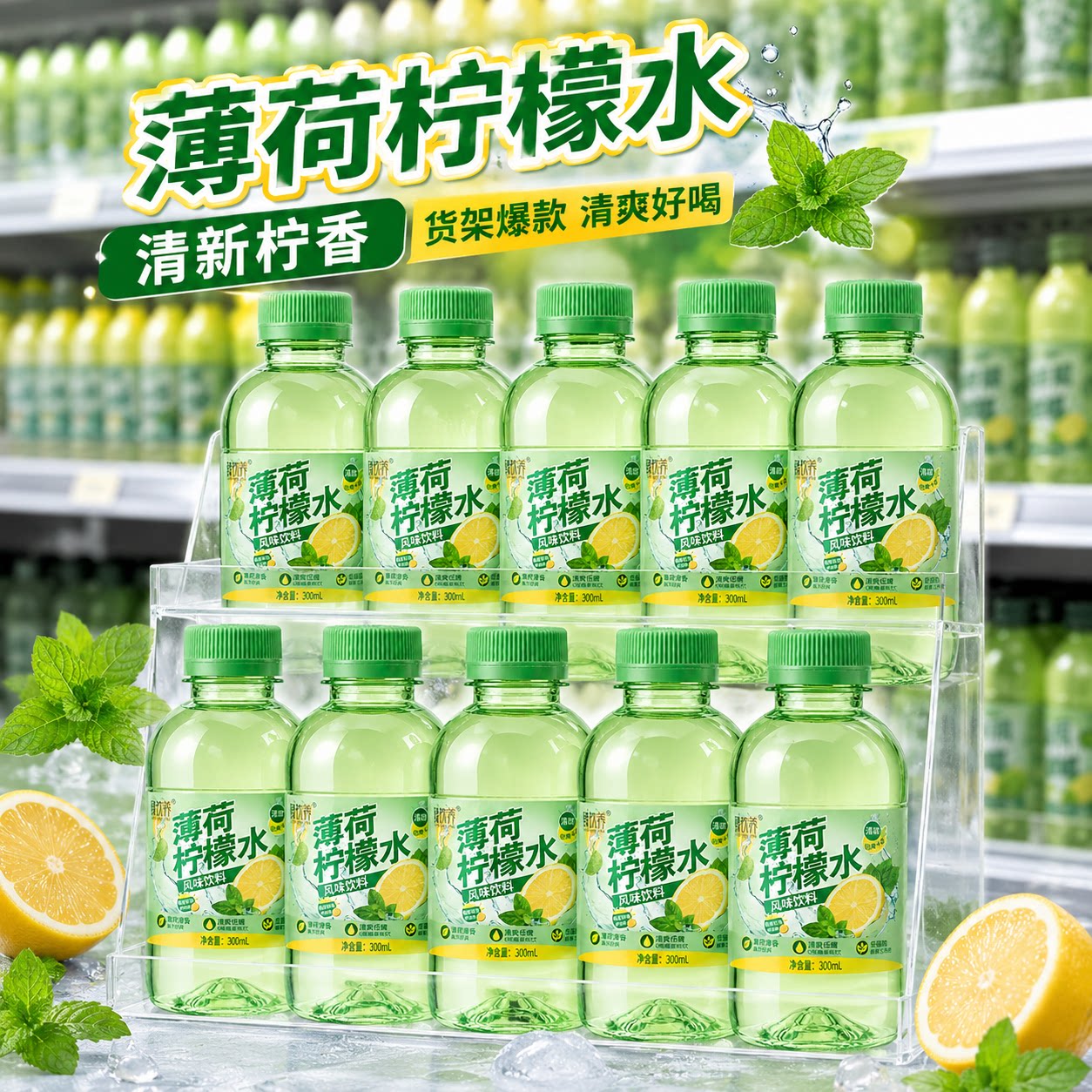 夏季特价大促中整箱300ml*6/12/24瓶新品柠檬薄荷水饮料清爽解渴