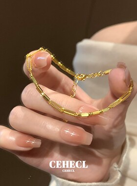 金色几何小方块手链简约细款手饰
