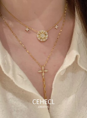满钻十字架锁骨链女爆闪罗盘项链