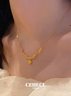 复古轻奢鎏金蕾丝爱心花边项链女