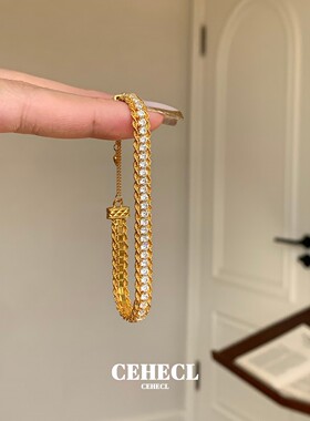 中古vintage锆石蕾丝麻花手链女