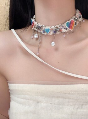 多巴胺彩色爱心项链女choker颈链