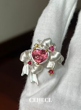 中古百变小樱粉钻蝴蝶结戒指女款
