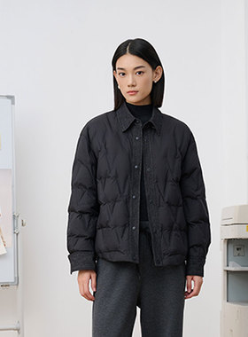 MIIWII末未25冬黑色短款衬衫领外套菱格纹绗缝羽绒服女R254117
