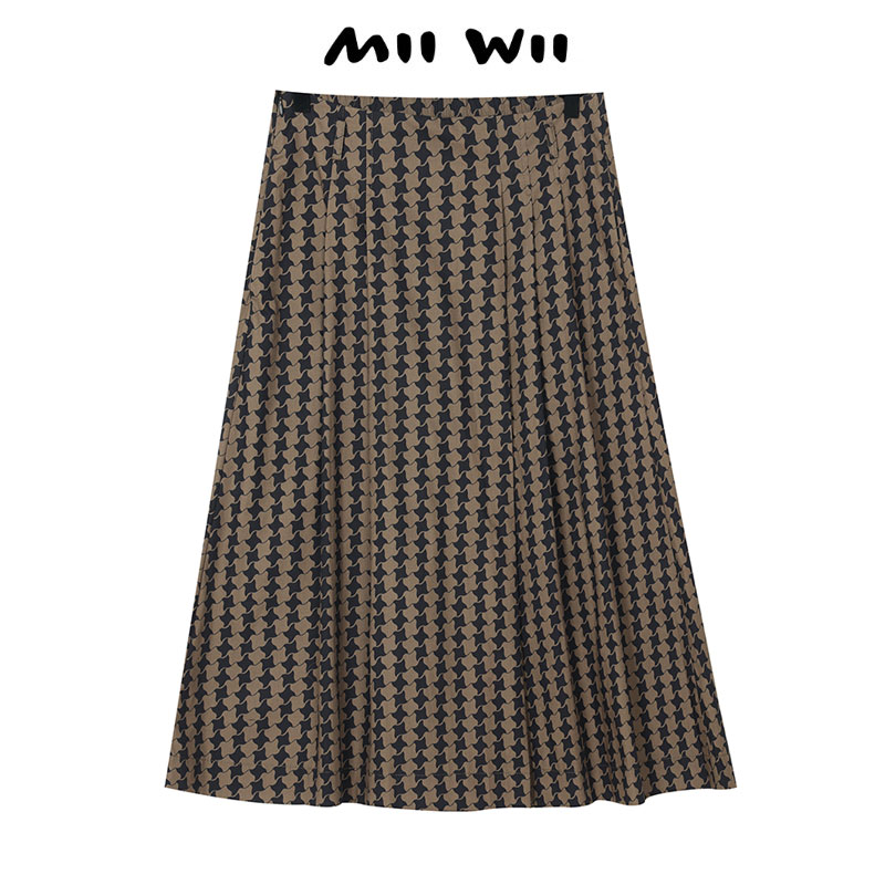 末未黑绿全棉千鸟格印花裙裤