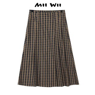 末未MIIWII24夏黑绿全棉千鸟格印花裙裤K242409女士