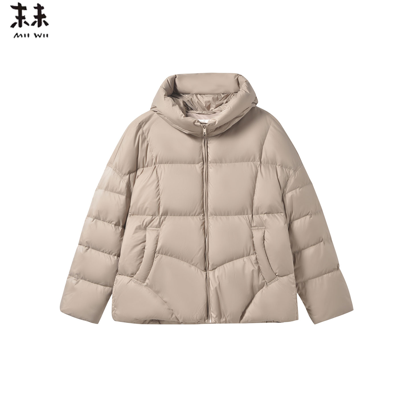 MIIWII末未25冬卡其色连帽龟背羽绒服保暖简约休闲外套女R254408