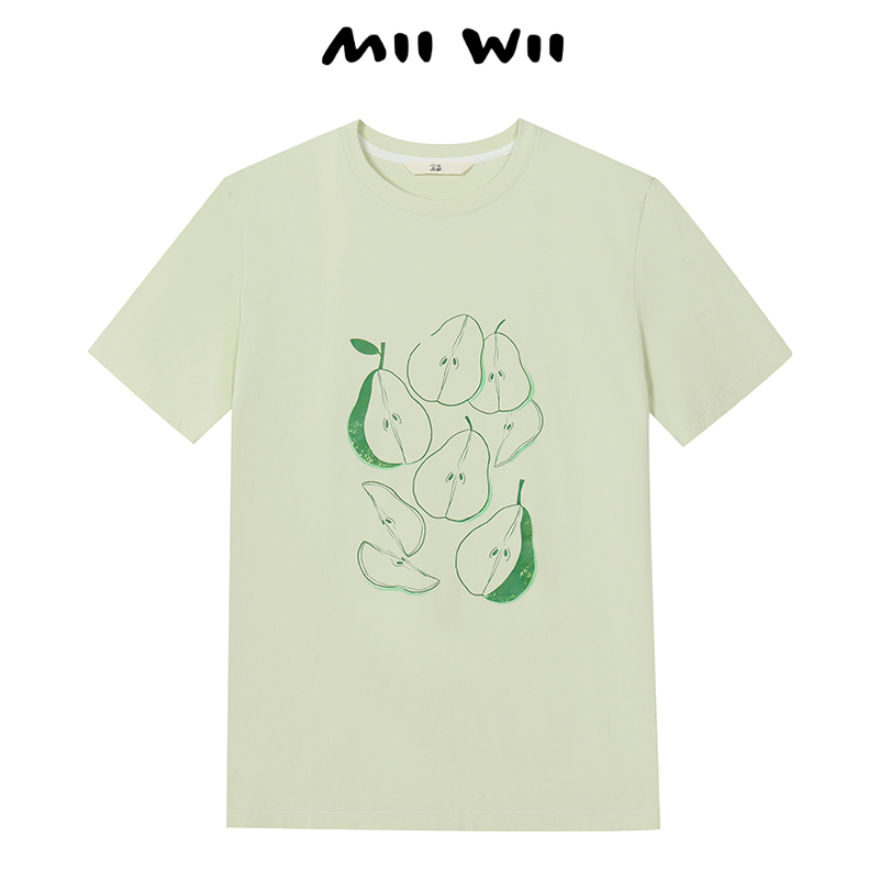 末未浅绿色印梨宽松T恤