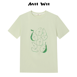 末未MIIWII24夏浅绿色印梨宽松T恤T242439女士