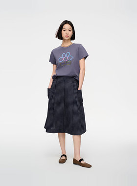 MIIWII末未25夏灰色全棉圆领T恤休闲针织上衣正肩短袖女T252515