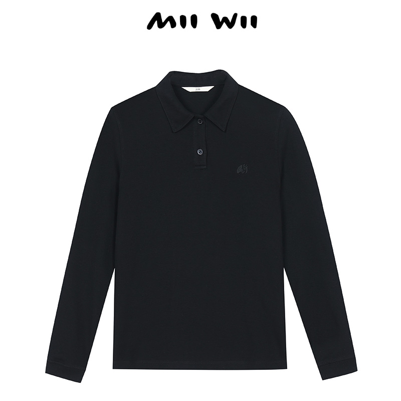 末未MIIWII24冬黑色百搭针织衬衫领上衣C244102女士