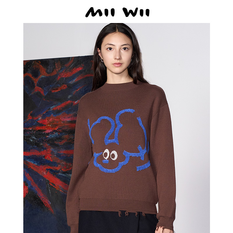 MIIWII/末·未咖色提花羊毛衫