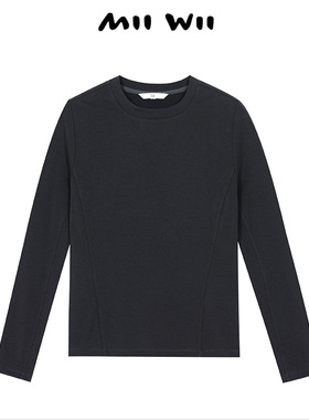 末未MIIWII24冬深灰色高弹针织圆领长袖休闲内搭上衣T244323女士