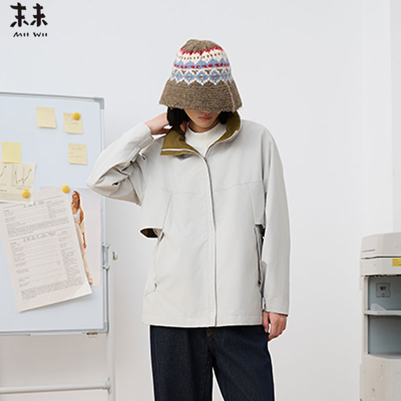 MIIWII末未25冬米灰色薄棉防风简约设计感廓形外套女W254114