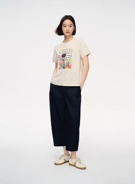 MIIWII末未25夏米杏色全棉圆领短袖上衣卡通印花T恤女T252532