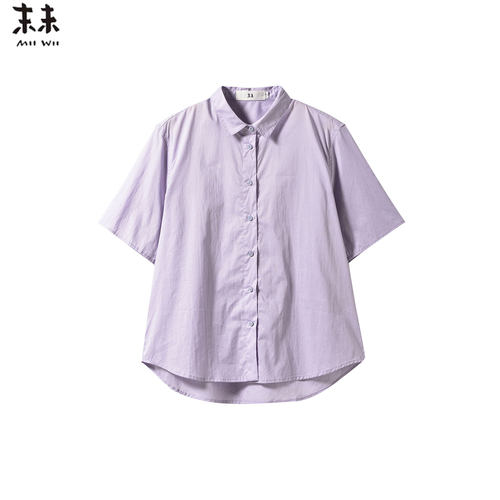 MIIWII末未26夏浅紫全棉休闲百搭简约气质短袖极简衬衫C262613