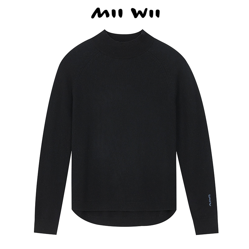MIIWII/末·未黑色羊毛棉套头衫