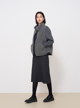 MIIWII末未24冬灰色仿毛料马甲外套W244110女士