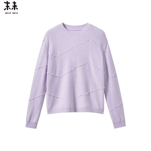 MIIWII末未25冬浅紫色圆领套头设计感上衣糖果色针织衫女X254327