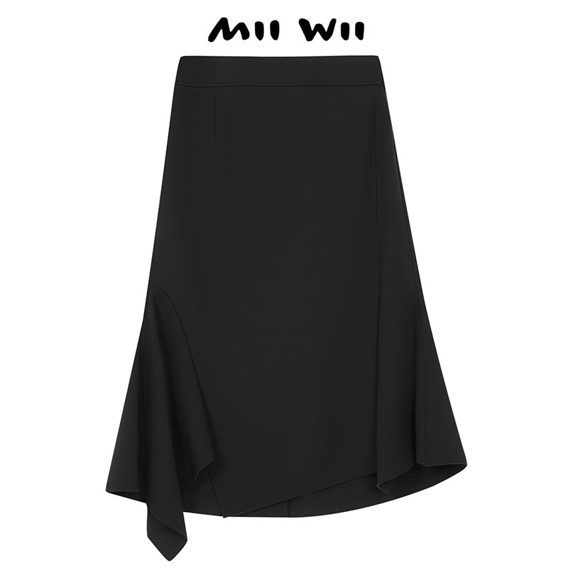 末未MIIWII23冬黑色半身裙子中长款设计感小众不规则Q234111
