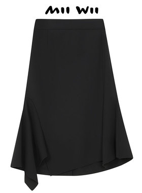 【断码清仓】末未MIIWII23冬黑色半身裙中长款小众不规则Q234111