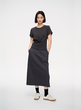 MIIWII末未25夏深灰色圆领设计感短袖简约针织上衣女T252213