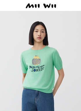 末未MIIWII24夏浅绿色提花针织套头衫X242102女士