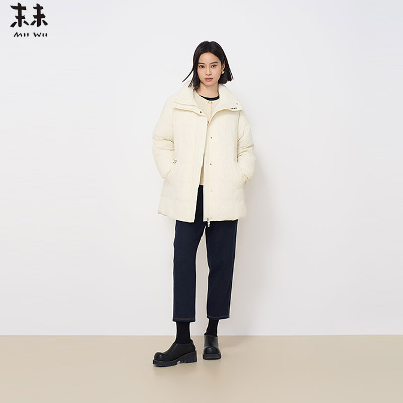 MIIWII末未24冬白色简约百搭保暖外套中长款翻领羽绒服女R244118