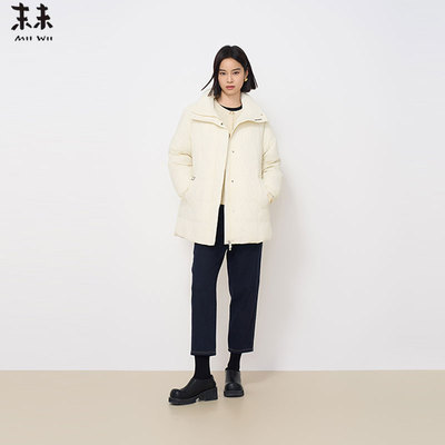 MIIWII末未24冬白色简约百搭保暖外套中长款翻领羽绒服女R244118