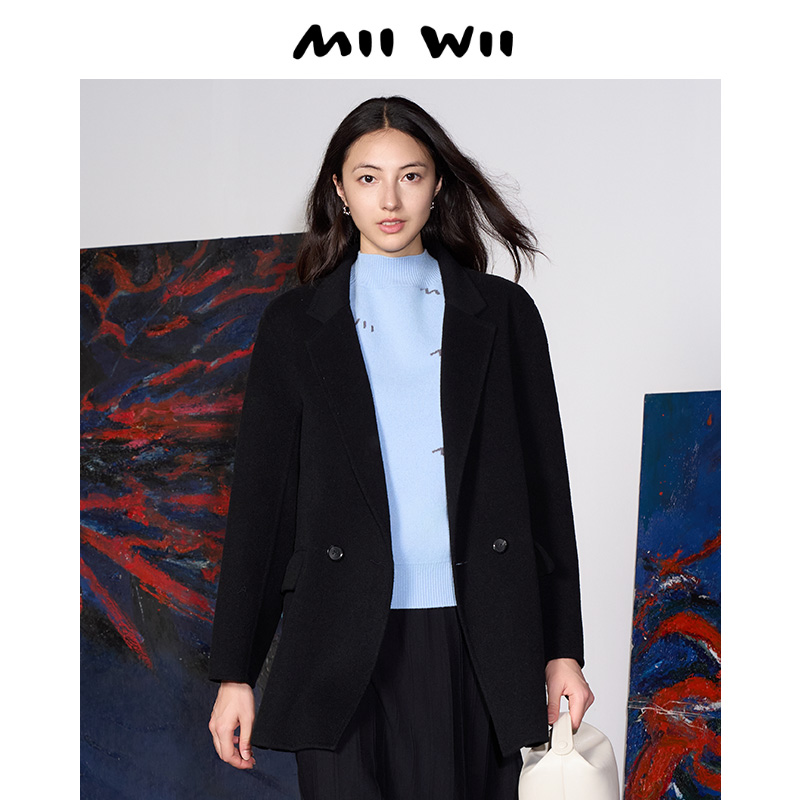 MIIWII/末·未黑色羊毛西装大衣
