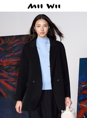 【断码清仓】末未MIIWII23冬黑色羊毛西装中长大衣女D234502
