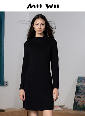 【断码清仓】末未MIIWII23冬黑色羊毛棉针织衫连衣裙X234410女士