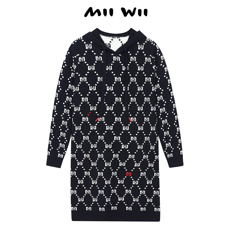 MIIWII/末·未藏青白提花连衣裙