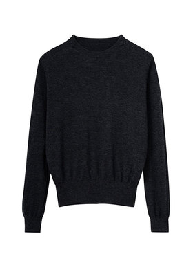 MIIWII末未25秋深灰色圆领花纱针织上衣圆领针织套头衫女X253225