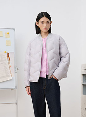 MIIWII末未25冬浅灰色圆领简约菱格纹绗缝羽绒服女R254131