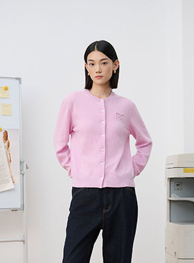 MIIWII末未25冬粉红色针织短开衫外套糖果色针织衫女X254133