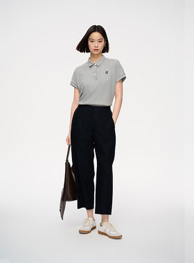 MIIWII末未25夏黑色全棉显瘦直筒裤百搭薄款长裤女K252315