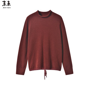 MIIWII末未25冬枣红色针织套头衫简约休闲麻花针织衫女X254523