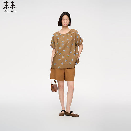 MIIWII末未25夏咖色全棉短裤休闲山系短裤女K252335