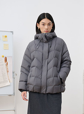 MIIWII末未25冬灰色连帽外套通勤日常百搭保暖羽绒服女R254505