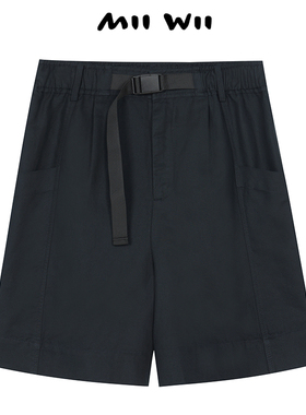 末未MIIWII24夏深藏青色亚麻棉斜纹短裤K242507女士