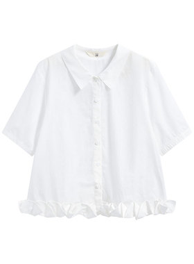 MIIWII末未25夏白色全棉宽松衬衫领短袖上衣极简衬衫女C252512
