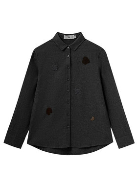 MIIWII末未25冬灰色全棉磨毛衬衫通勤百搭挺括量感衬衫女C254110