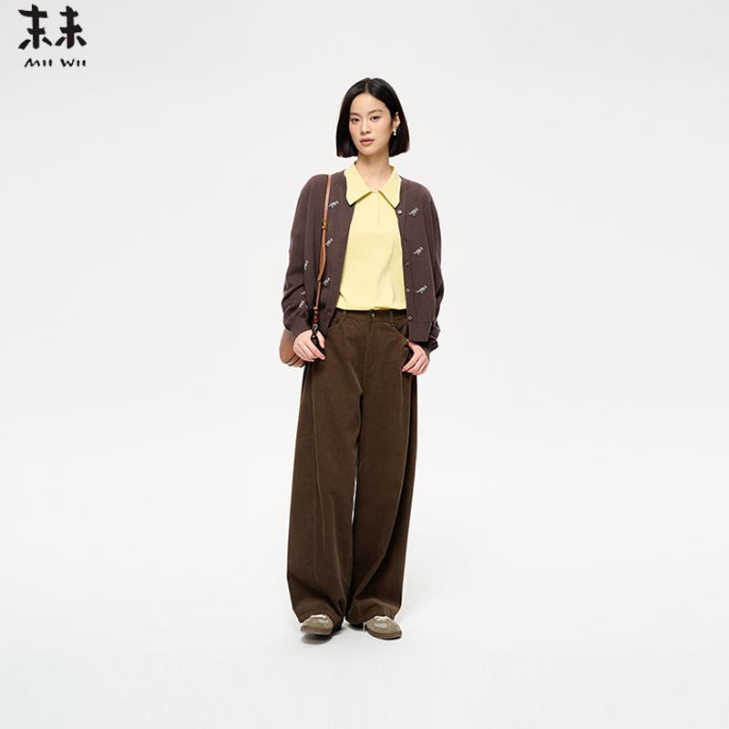 MIIWII末未25春咖色绵羊毛针织开衫上衣X251167