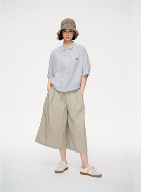 MIIWII末未25夏蓝白条纹天丝棉色织料衬衫上衣女C252231