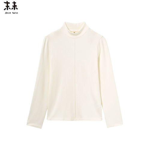 MIIWII末未25冬白色羊毛混纺修身羊毛打底衫高领长袖女T254121