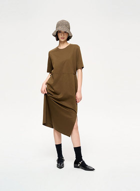 MIIWII末未25春咖色休闲针织连衣裙L251126